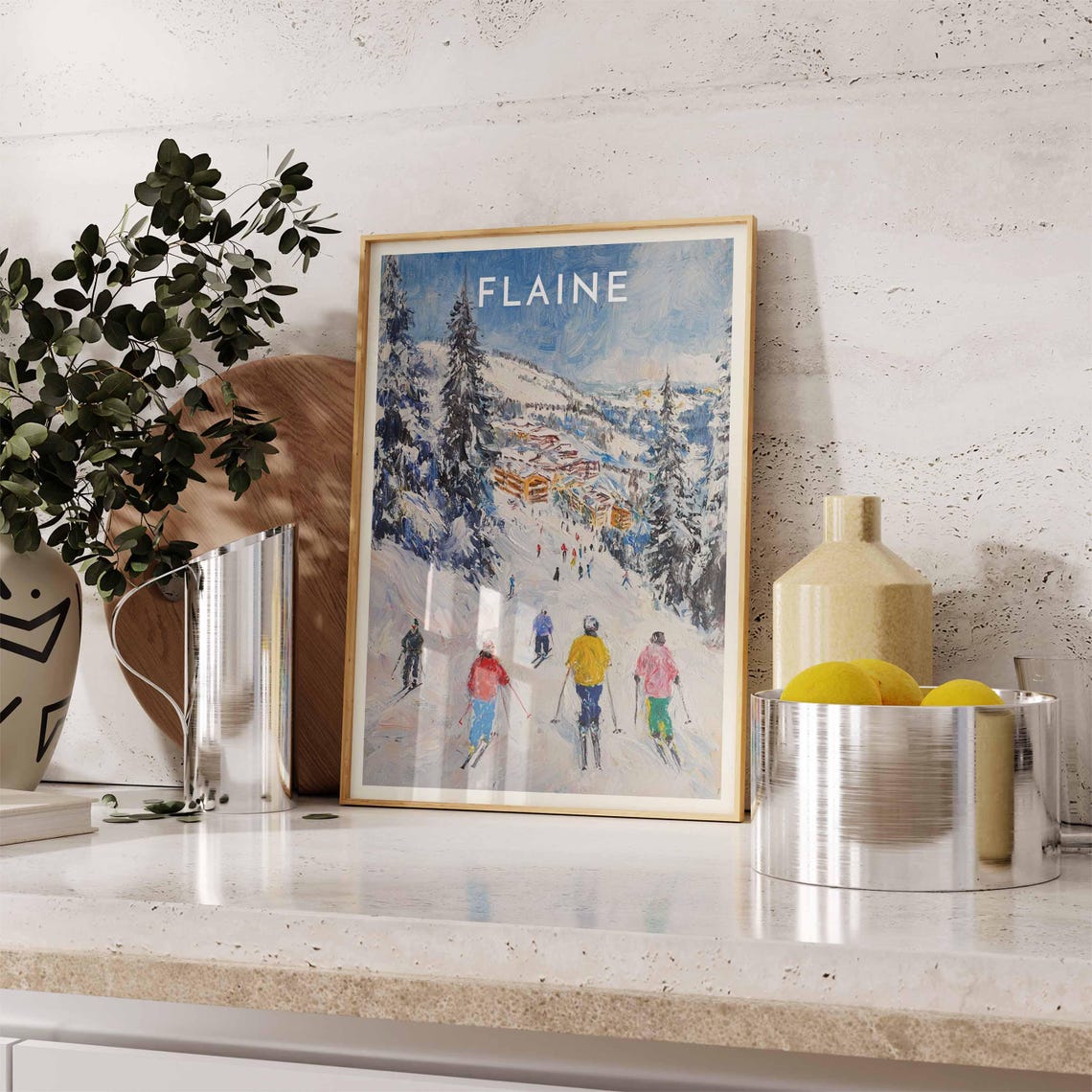 Skiing Travel Poster Flaine Ski Print France Travel Print Skiing Art Skiing Print Winter Sport Art Ski Gift - Image 2