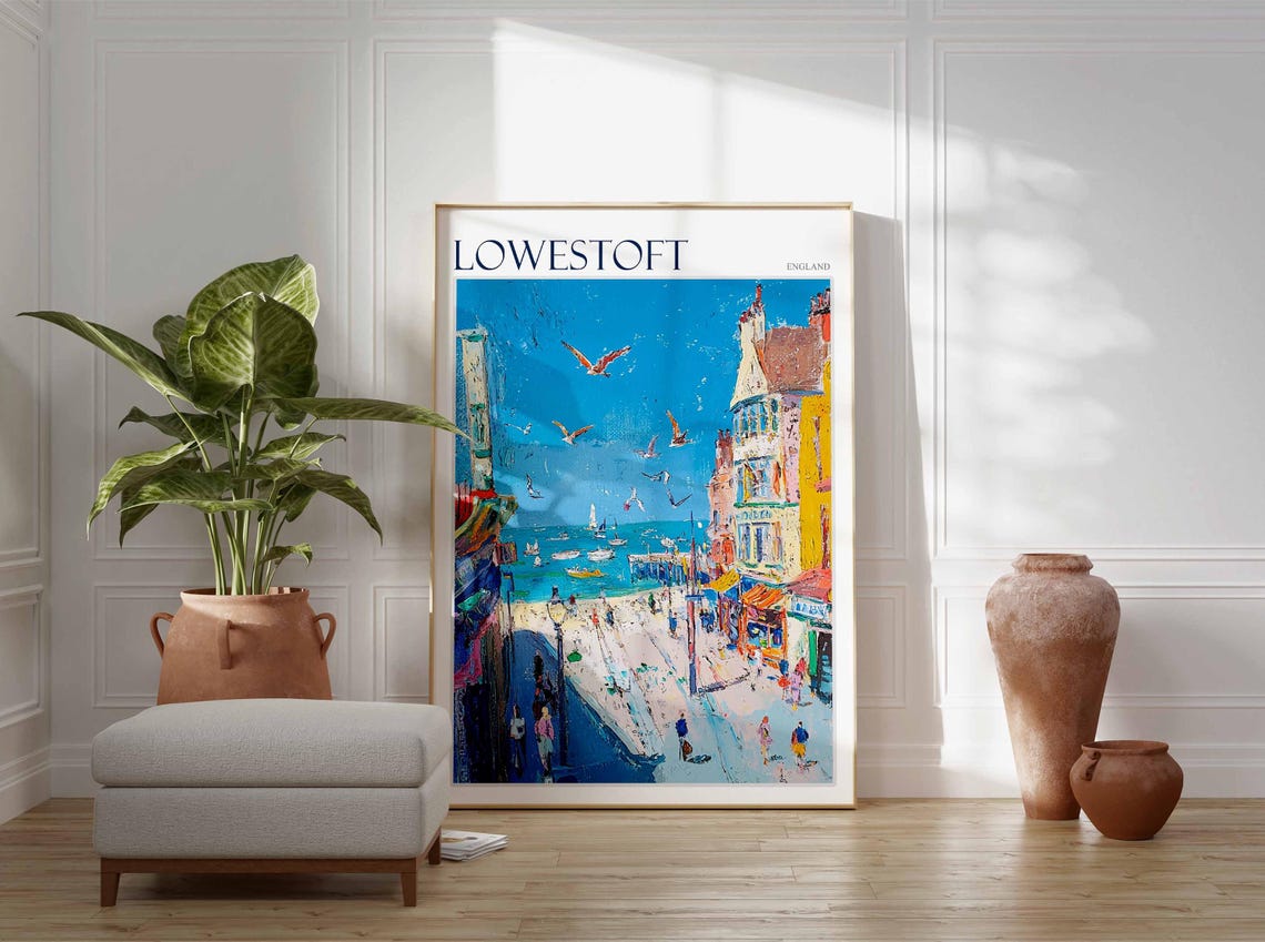 Lowestoft England Impressionist Seafront Promenade Seagulls Poster - Image 3