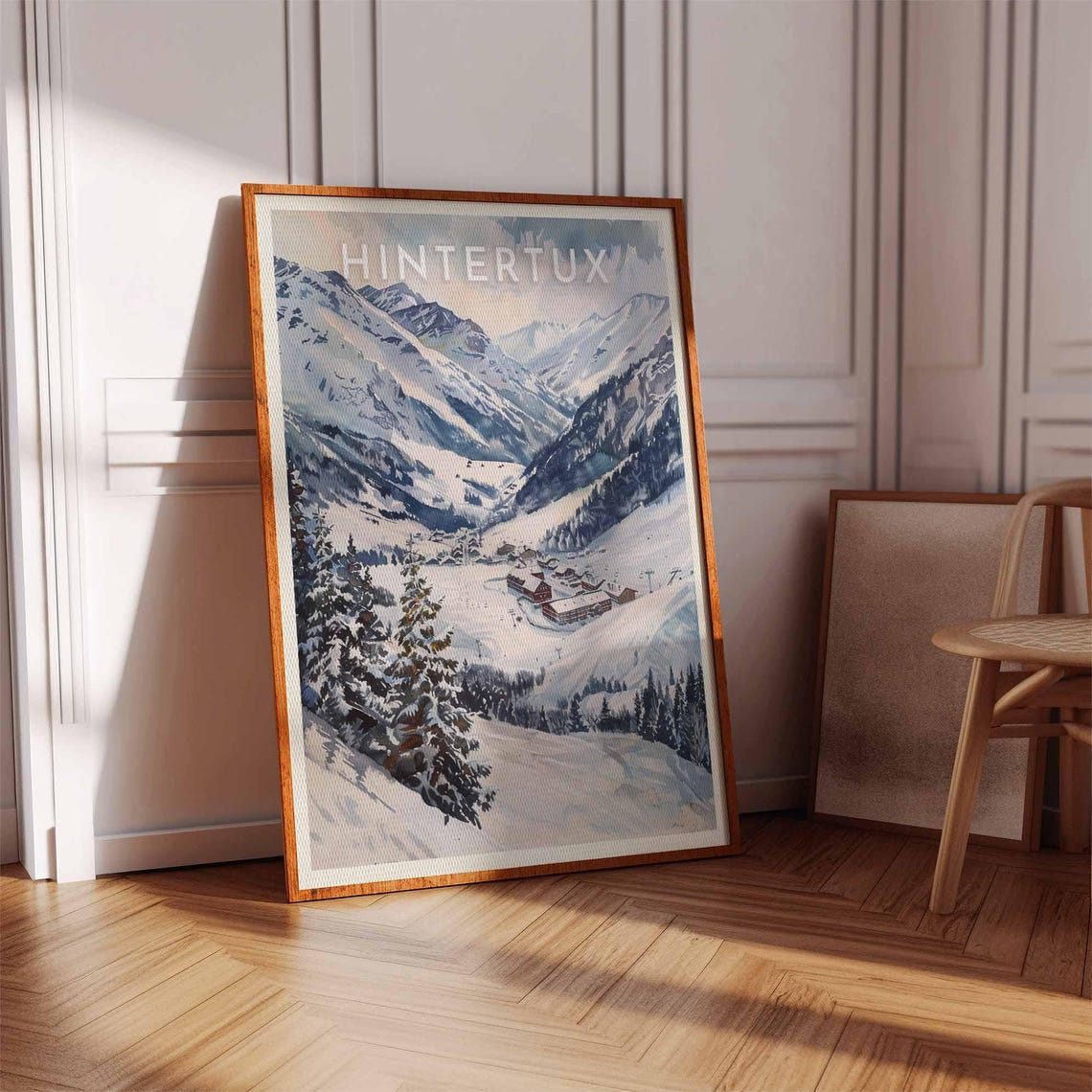 Hintertux Austria Painterly Snowy Valley Village Watercolor Poster - Image 2