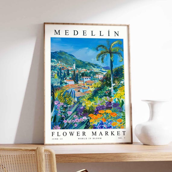 Medelln Flower Market Poster Print Colombian Floral Wall Art Decor Botanical Colombia Travel