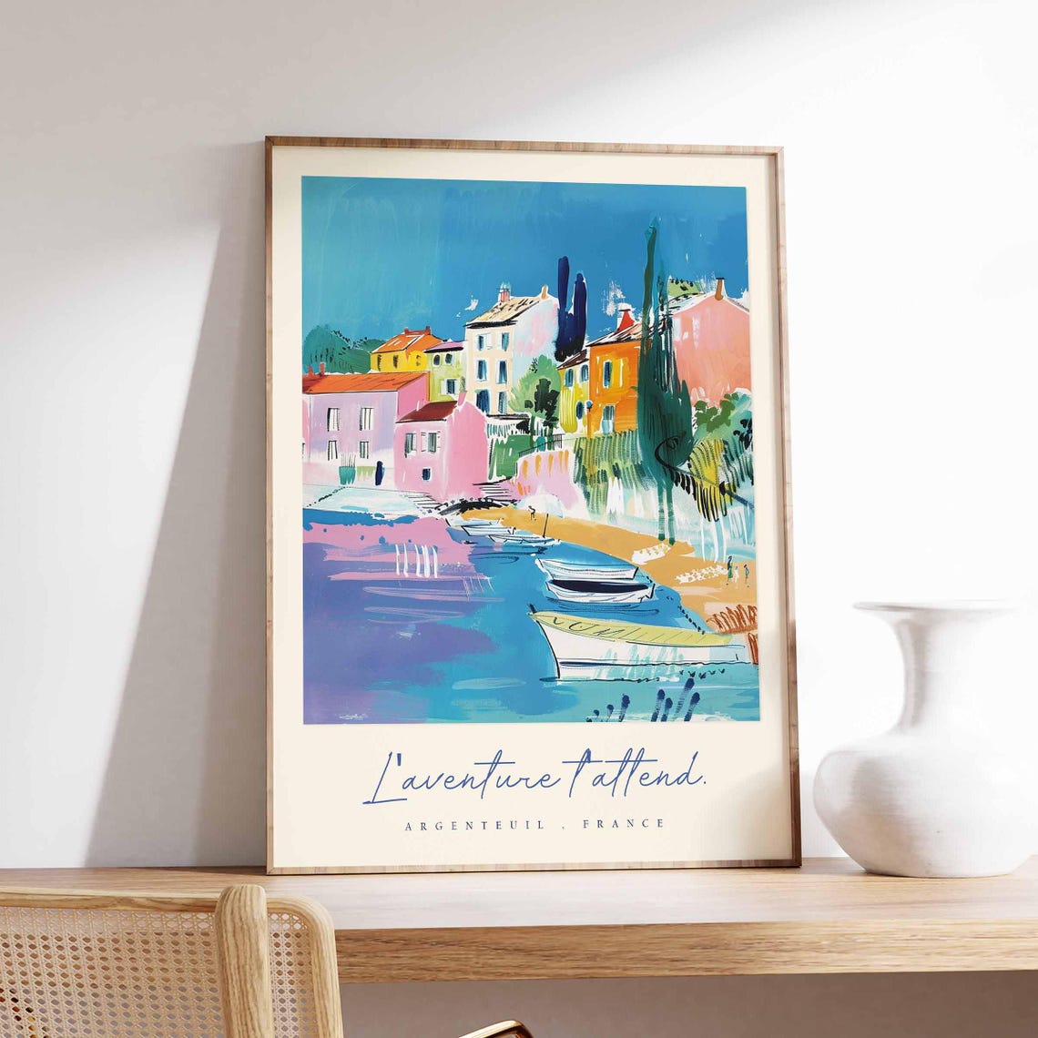 Argenteuil France Pastel Harbor Boats Laventure Tattend Travel Poster