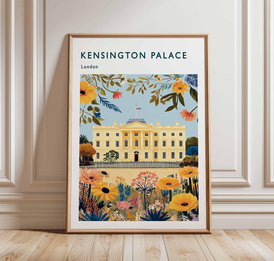 Kensington Palace London Floral Border Union Jack Flag Art Poster