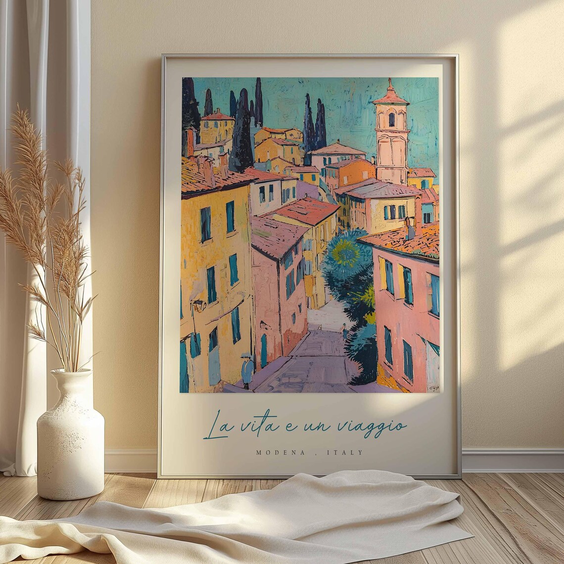 Modena Hilltop Street Cypress Fauvist Colors Italy Travel Poster - Image 2