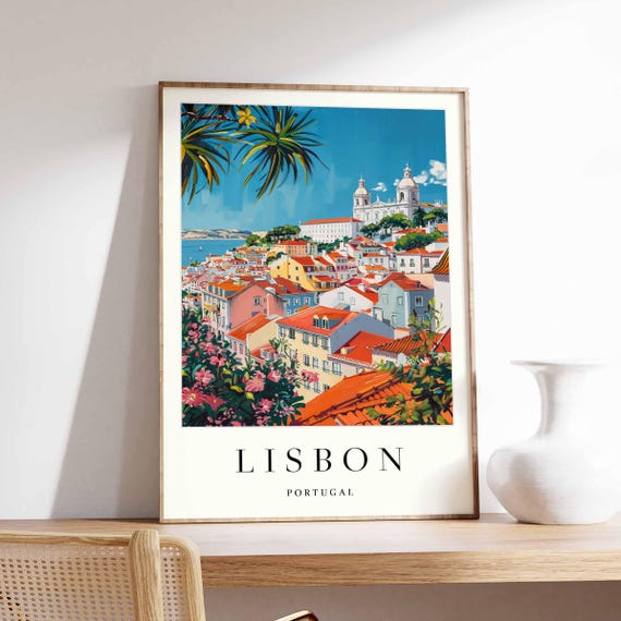 Lisbon Travel Poster Alfama Tram Portugal Cityscape Art