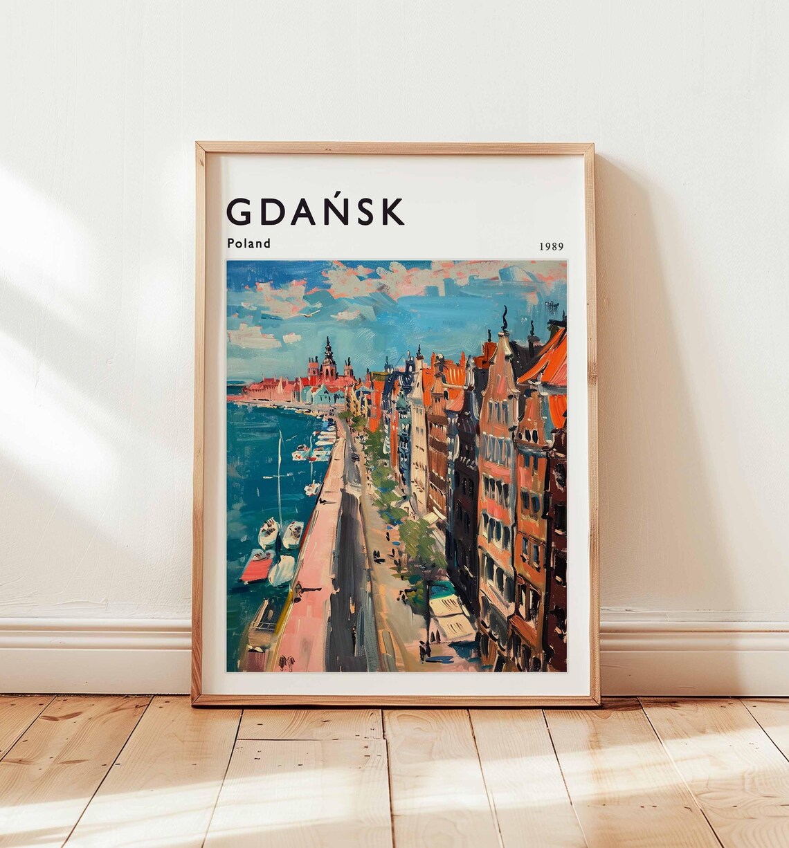 Gdansk Poland Waterfront Promenade Boats Historic 1989 Travel Poster