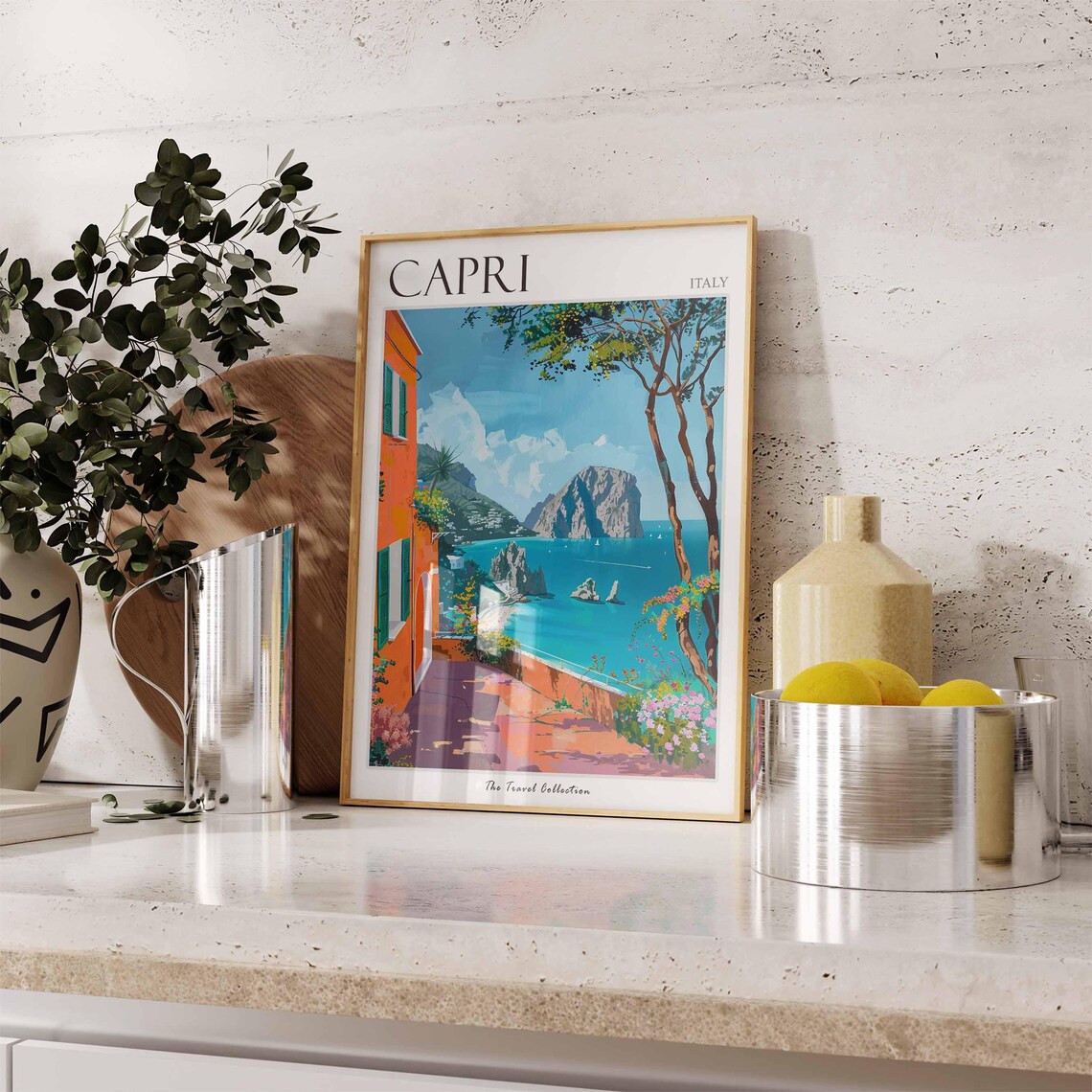 Capri Italy Travel Poster Faraglioni Sea Stacks Terrace Art Collection - Image 3