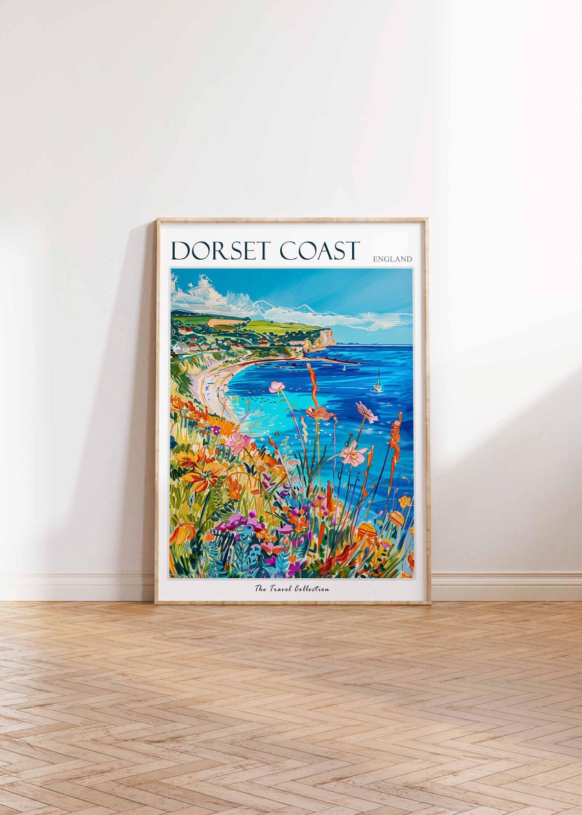 Dorset Coast England Bay Overlook Wildflower Cliffs Travel Poster - Image 2