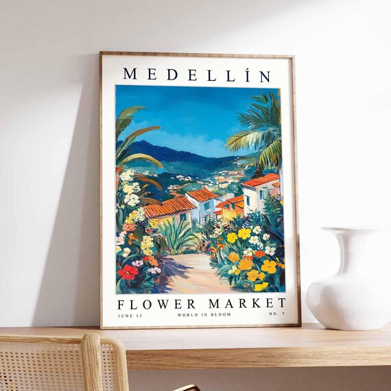 Medellin Flower Market Travel Art Poster June 15 World In Bloom