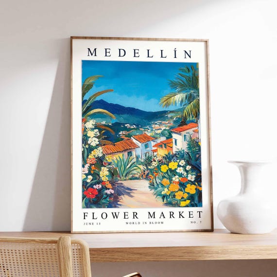 Medelln Flower Market Poster Print Colombian Floral Wall Art Decor Botanical Colombia Travel