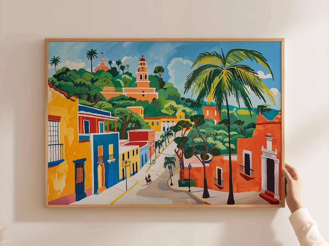 Culiacan Mexico Colonial Town Landscape Painting Style Art Poster