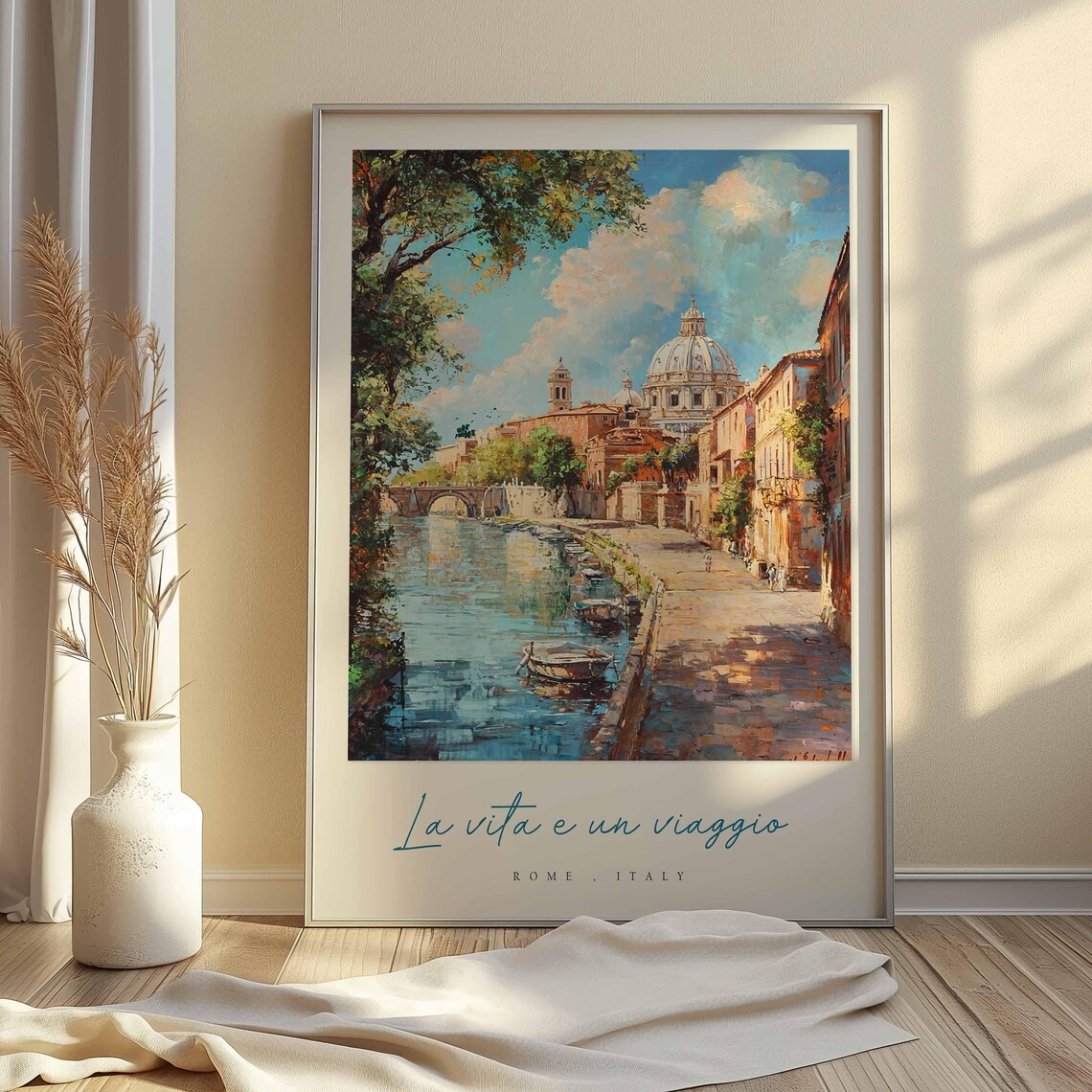 Rome Italy Tiber River Watercolor St Peters Dome Travel Quote Poster - Image 2