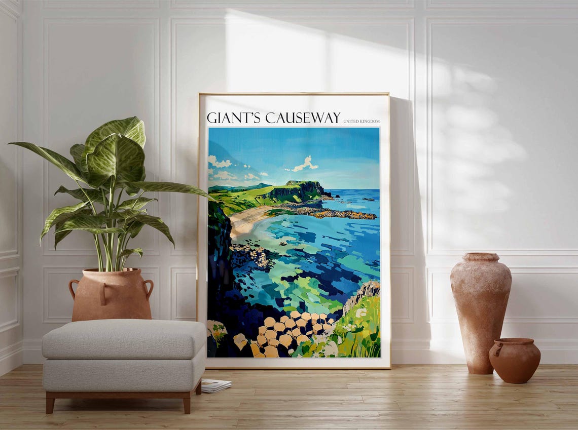 Giants Causeway Poster England Travel Print Giants Causeway Travel Art Giants Causeway Wall Art England Travel Giants Causeway Art - Image 2