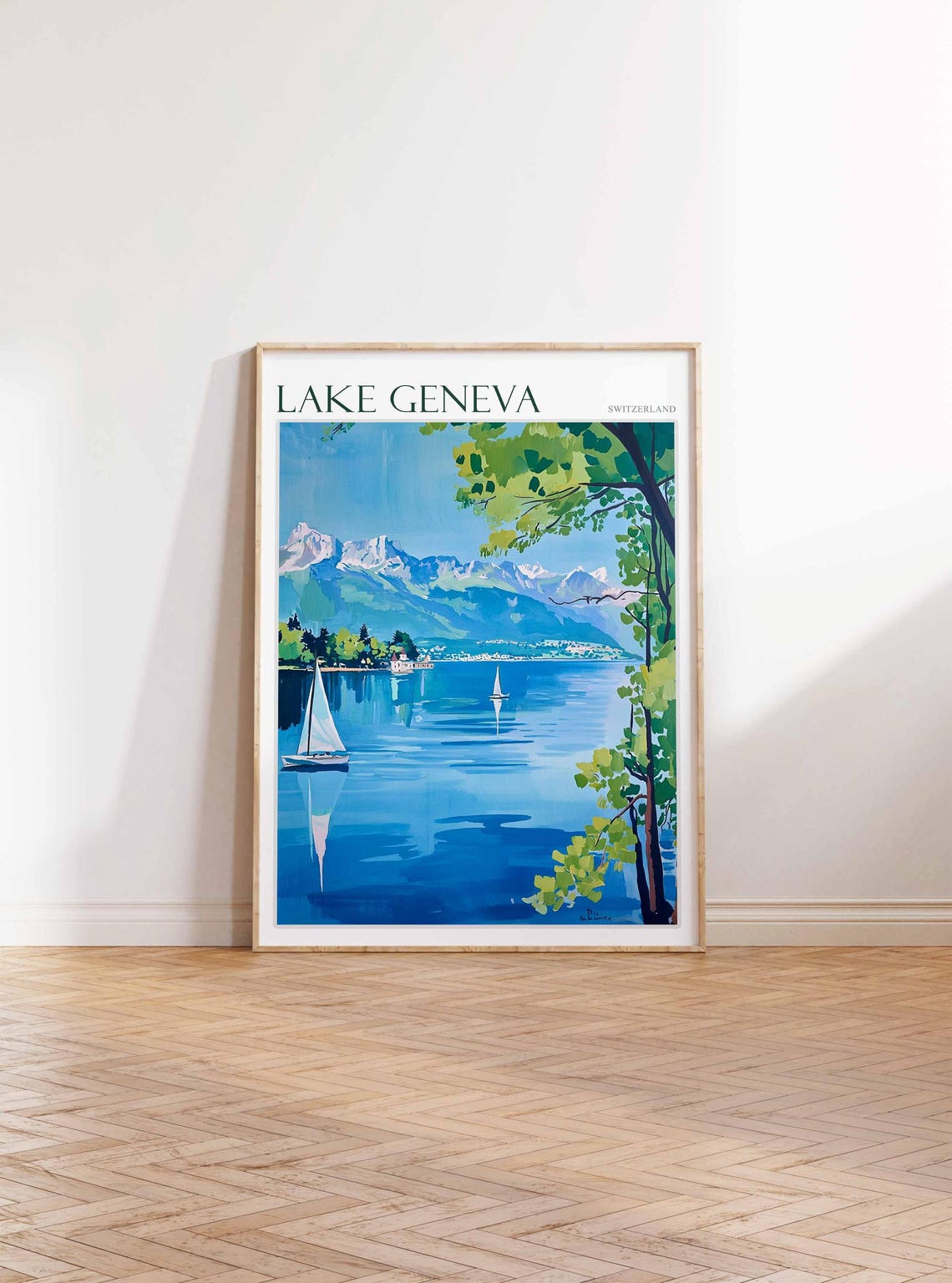 Lake Geneva Poster Switzerland Travel Print Swiss Decor Europe Travel Poster European Wall Art Lake Geneva Travel Poster - Image 3