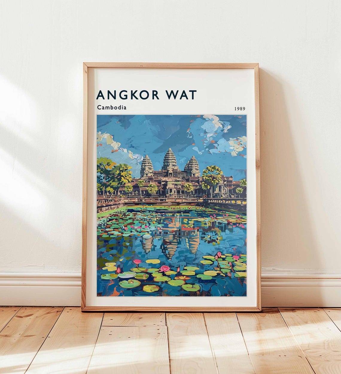 Angkor Wat Cambodia Lotus Pond Temple Impressionist Art Poster