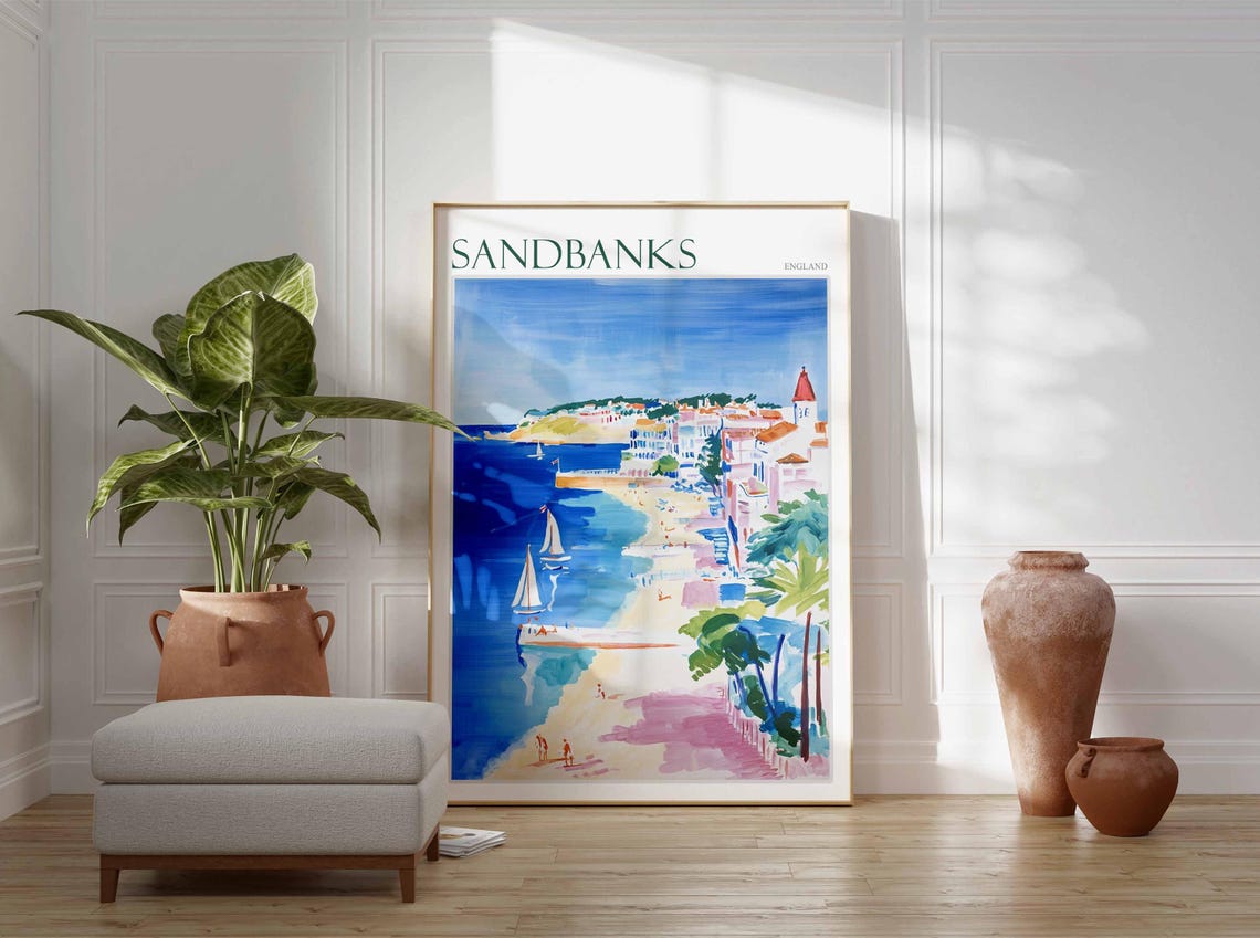 Sandbanks Poster Uk Travel Poster Coastal Wall Art Beach Poster Uk Home Decor Dorset Poster Sandbanks Travel Print Sandbanks Wall Art - Image 2