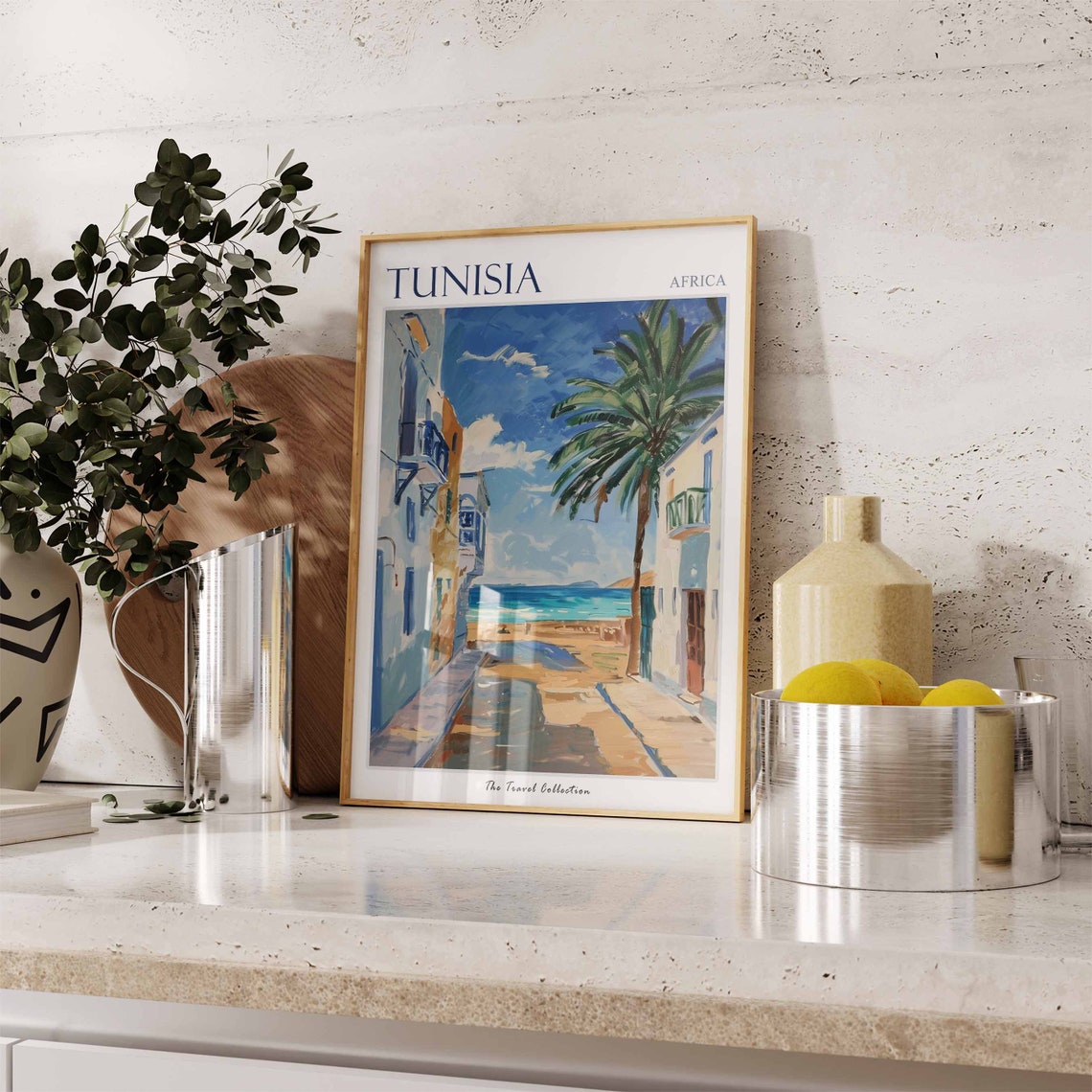 Tunisia Africa Charming White Blue Town Lane Sea Palms Poster - Image 3