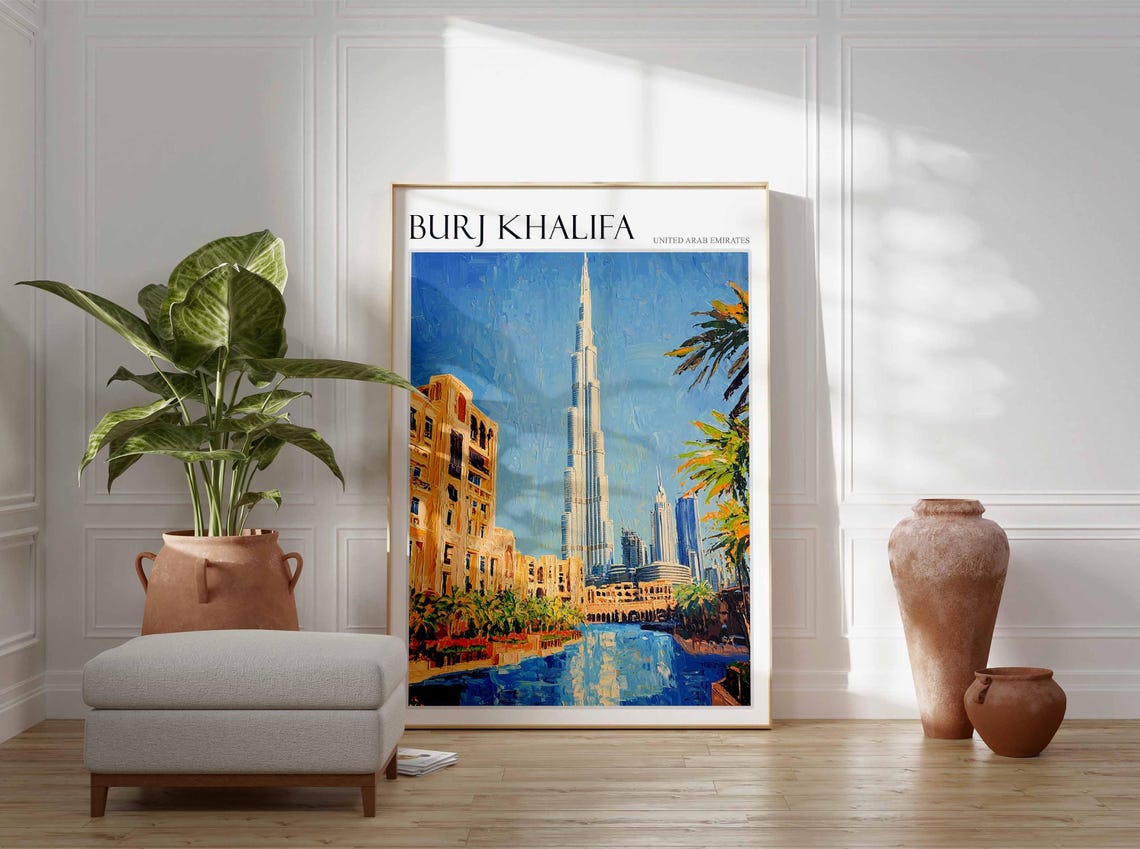 Burj Khalifa Dubai Old Town Waterfront and Palm Trees Poster - Image 2