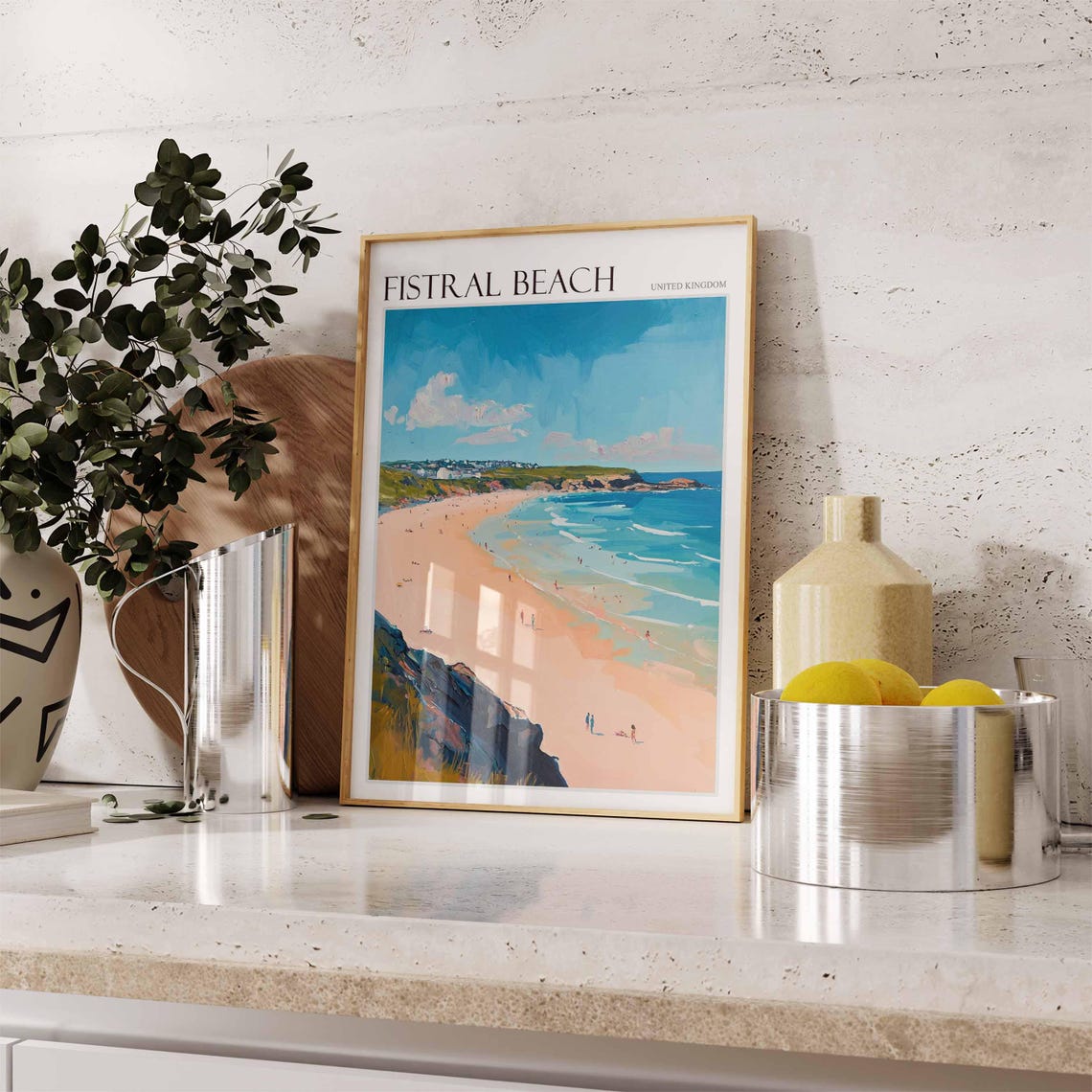 Fistral Beach United Kingdom Sandy Shore Rocky Headland Poster - Image 2