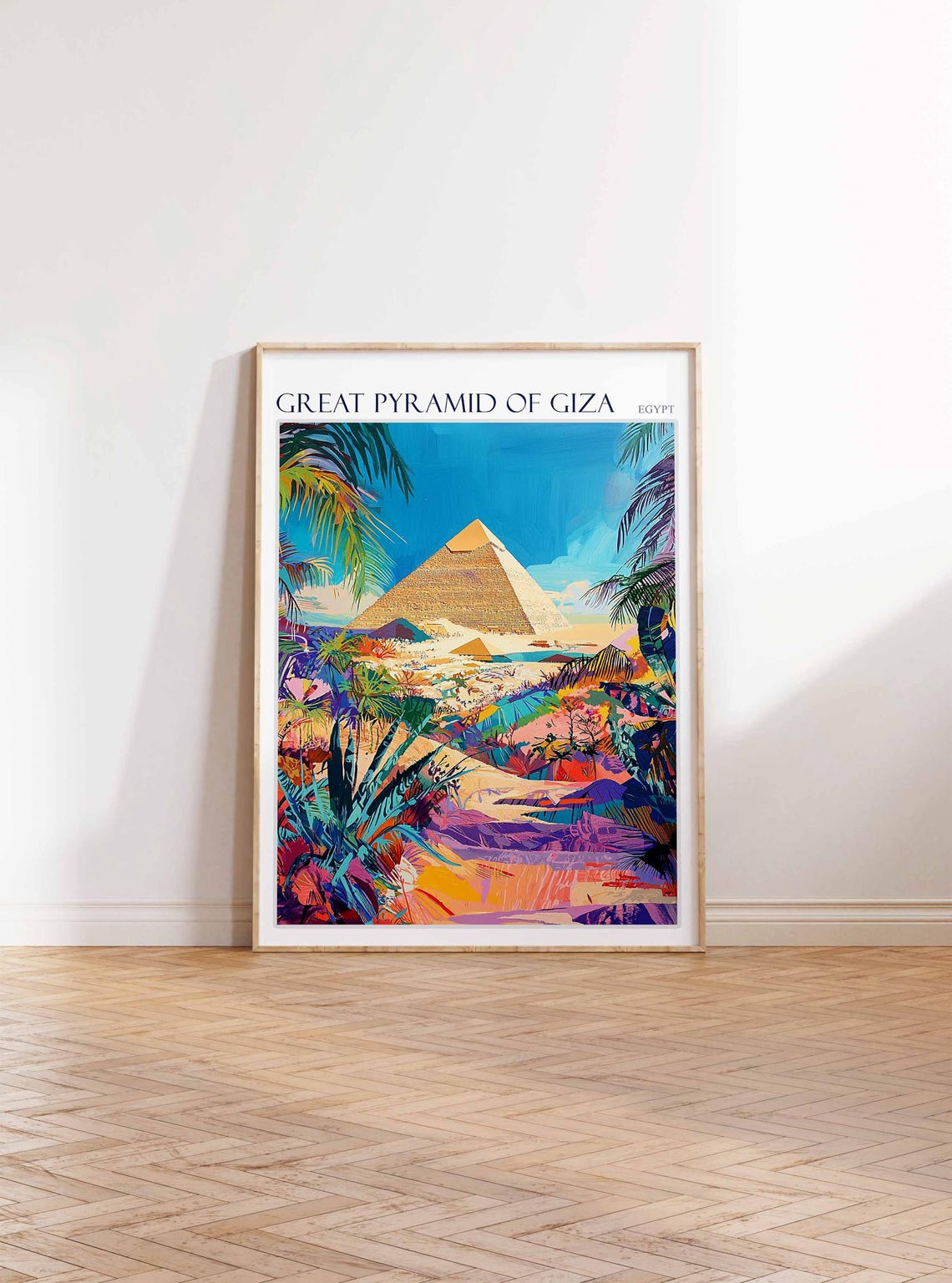 Great Pyramid of Giza Egypt Tropical Foliage Scene Artwork Poster - Image 3
