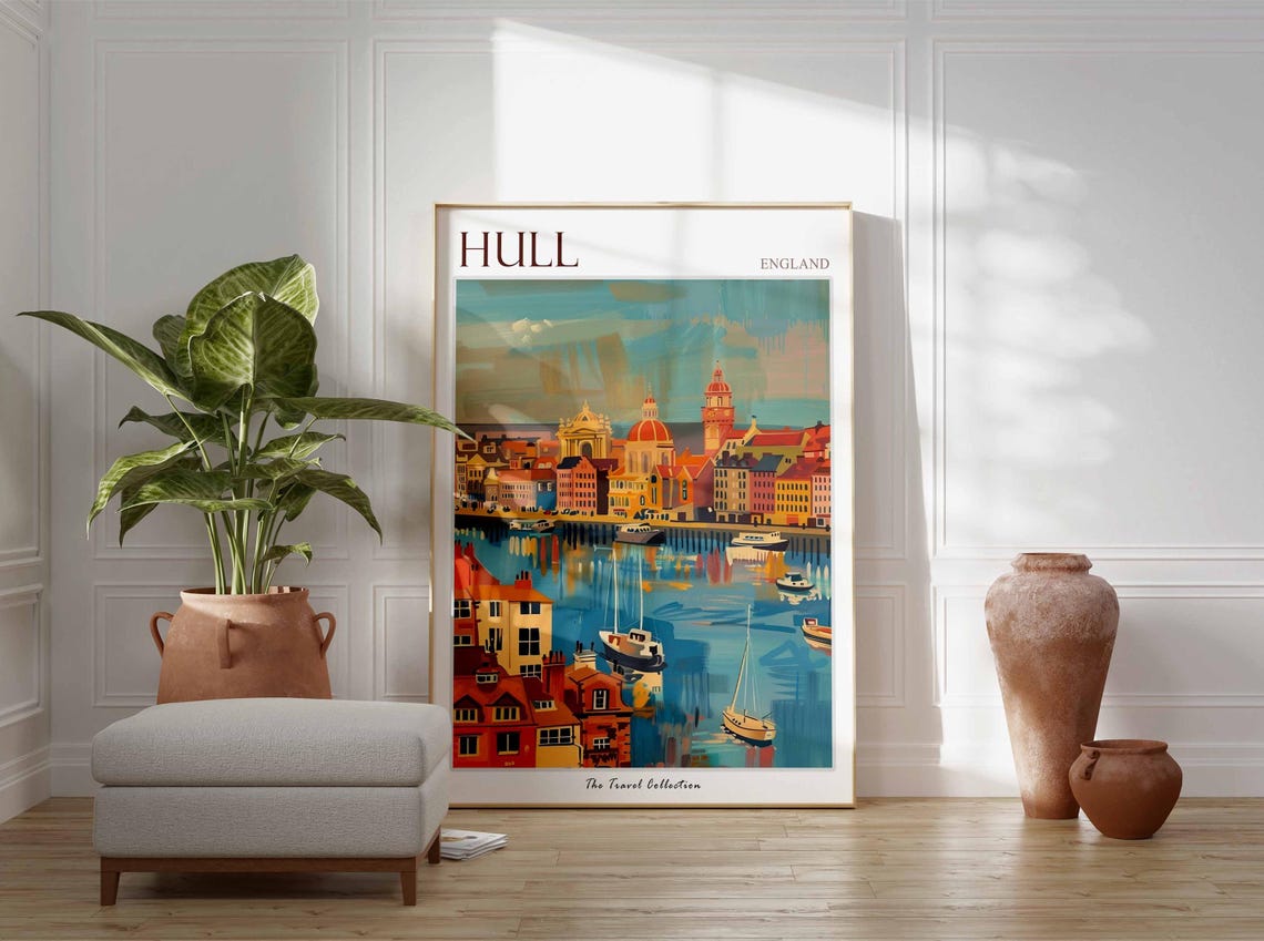Hull England Waterfront Marina Sailboats Sunset Vintage Travel Poster - Image 2