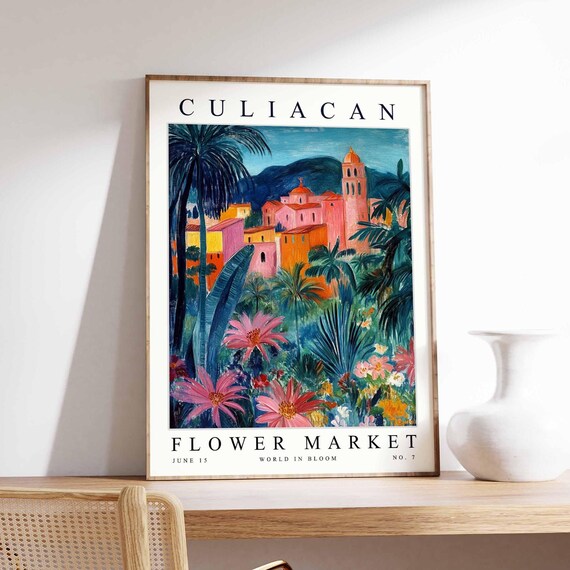 Culiacan Flower Market Poster Print Sinaloa Floral Wall Art Mexico Decor Botanical Latin America Travel