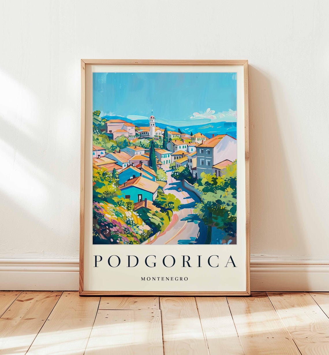 Podgorica Montenegro Colorful Hill Town Clock Tower Street Poster