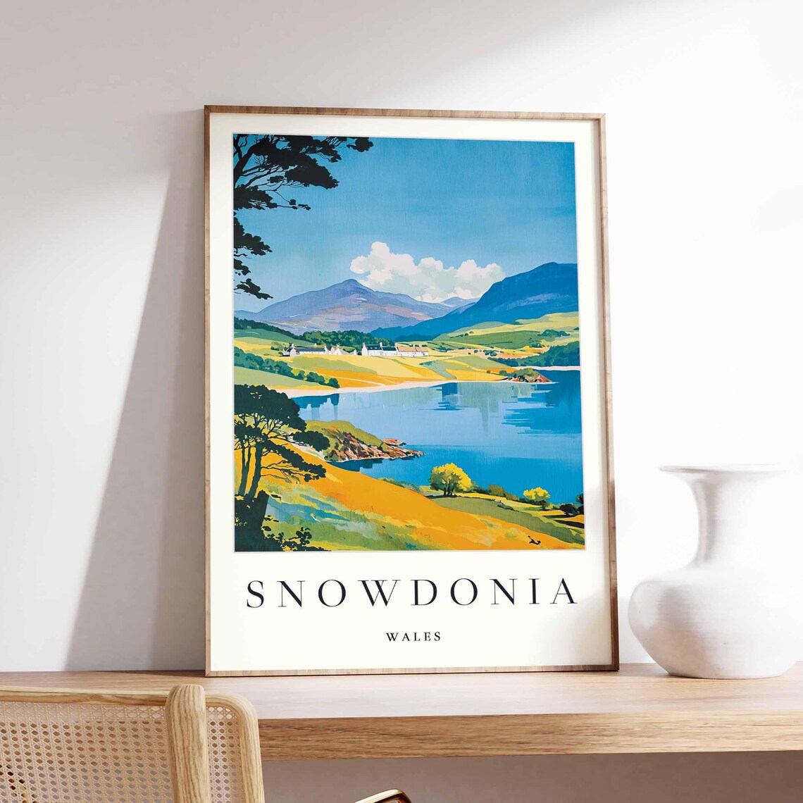 Snowdonia Wales Golden Valley Lake Autumn Hills Warm Travel Poster