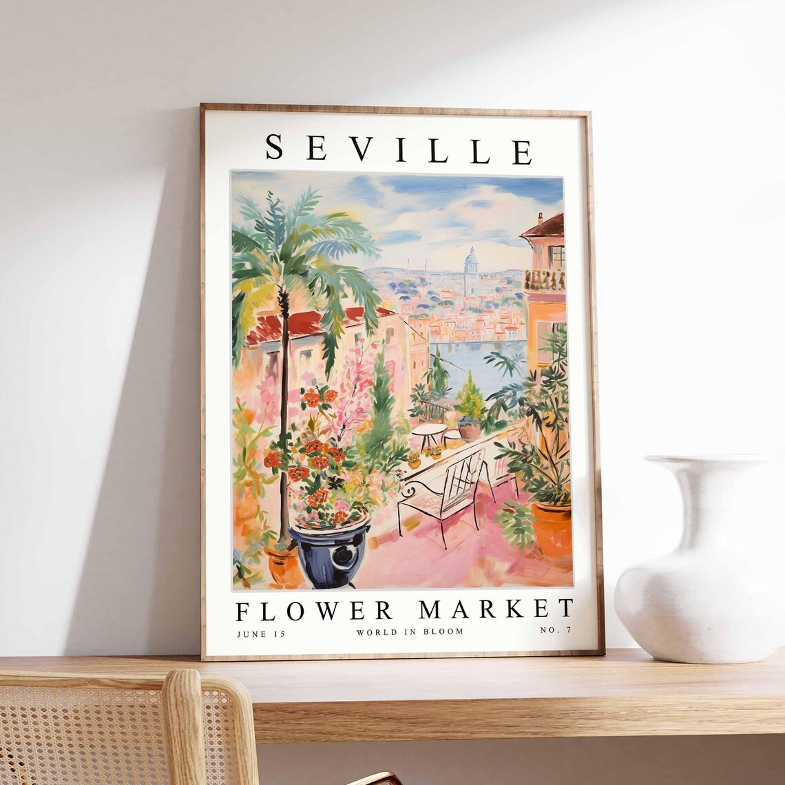 Seville Flower Market Poster Terrace Potted Plants City View Artwork