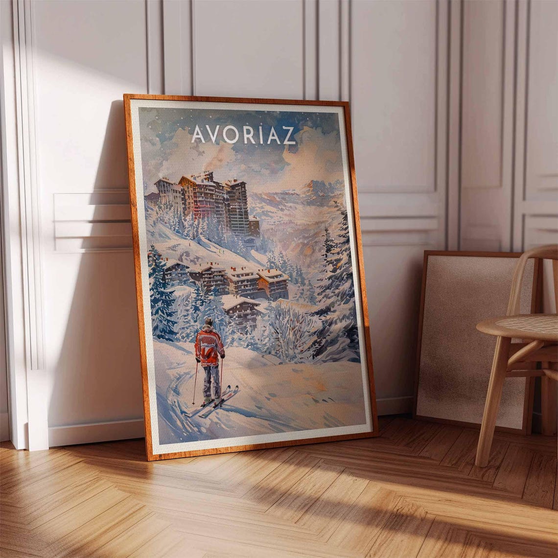 Skiing Travel Poster Avoriaz Ski Print French Alps Travel Print Skiing Art Skiing Print Winter Sport Art Ski Gift - Image 2