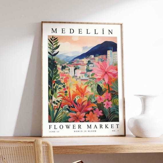 Medelln Flower Market Poster Print Colombian Floral Wall Art Decor Botanical Colombia Travel