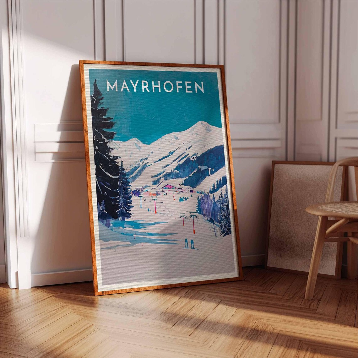 Mayrhofen Teal Sky Chairlift Minimal Ski Area Modern Art Poster - Image 3