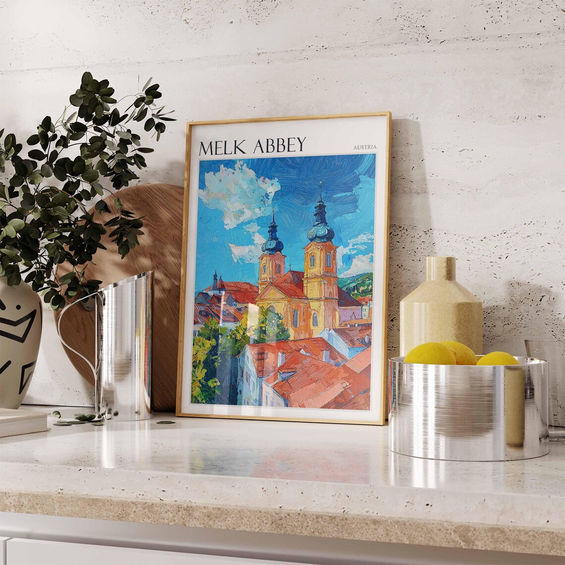 Melk Abbey Austria Golden Towers Impasto Painting Travel Poster - Image 2