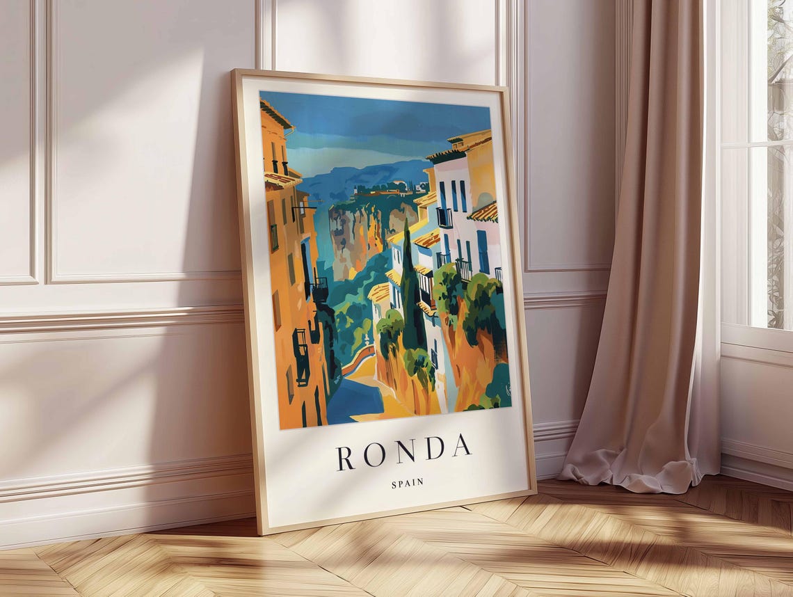Ronda Spain Vibrant Cliffside Old Town Gorge View Art Poster - Image 2