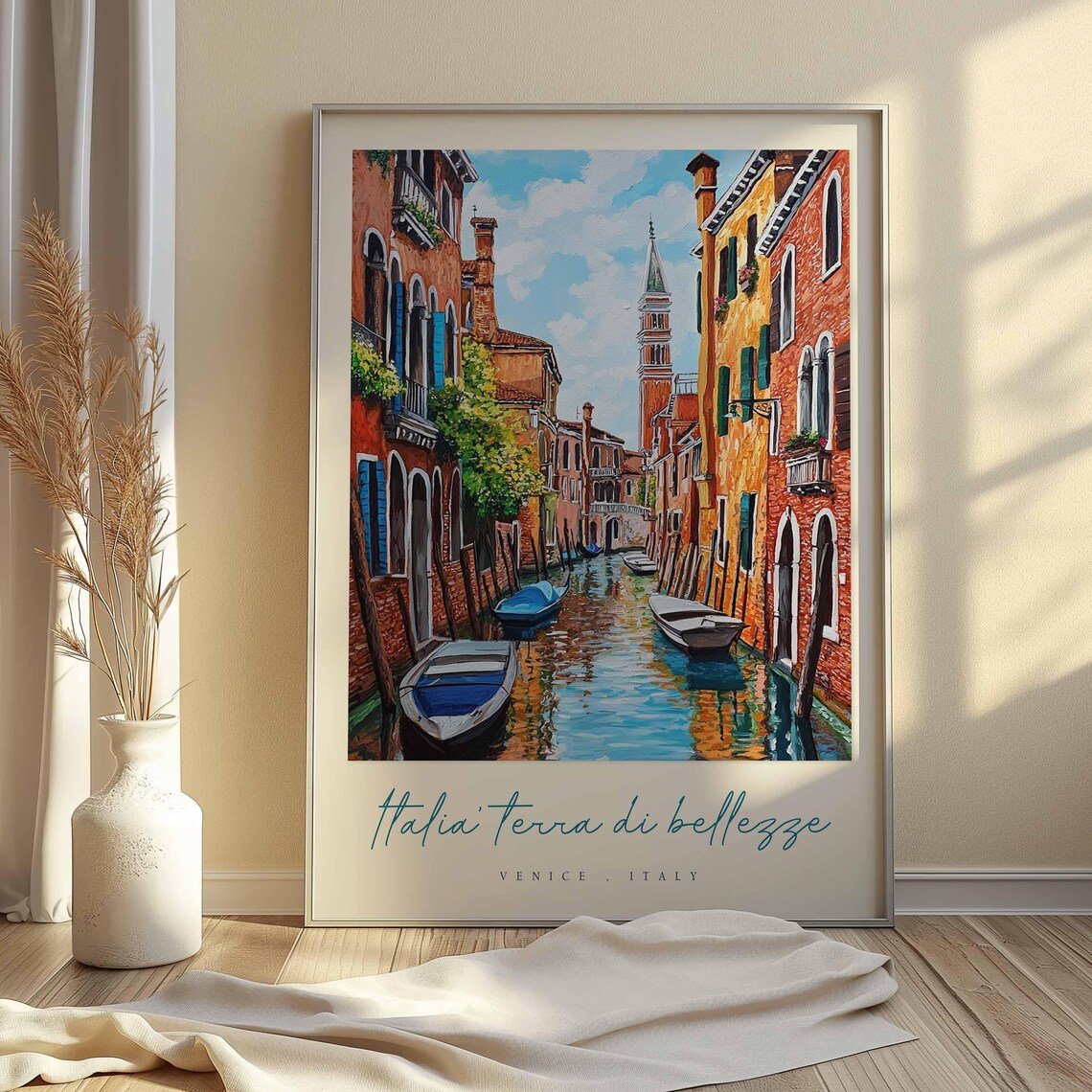 Venice Italy Italia Terra di Bellezze Canal Boats Bell Tower Poster - Image 2