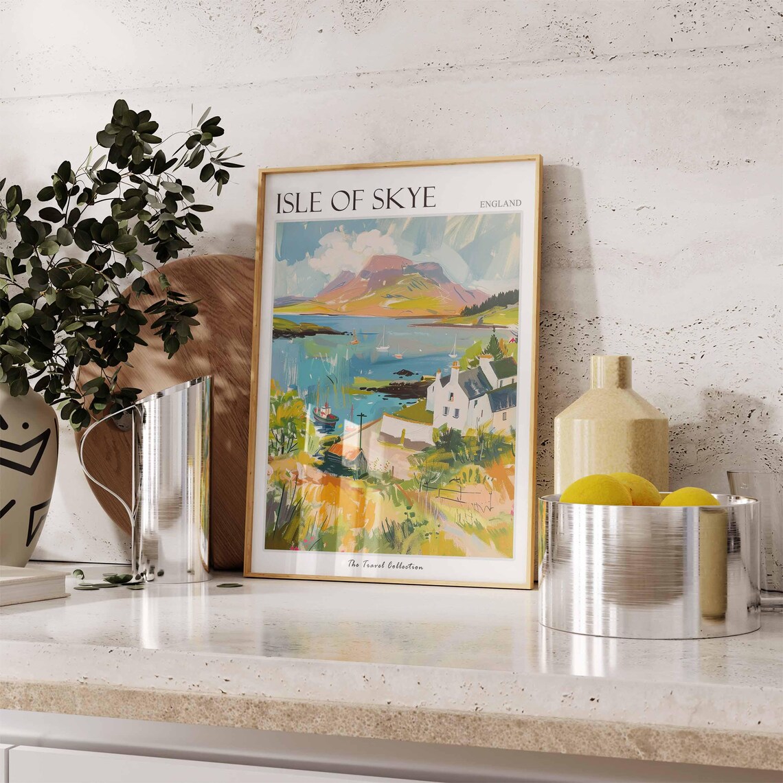 Isle of Skye Harbor Village Travel Poster Boats Cottages Coastal Art - Image 3