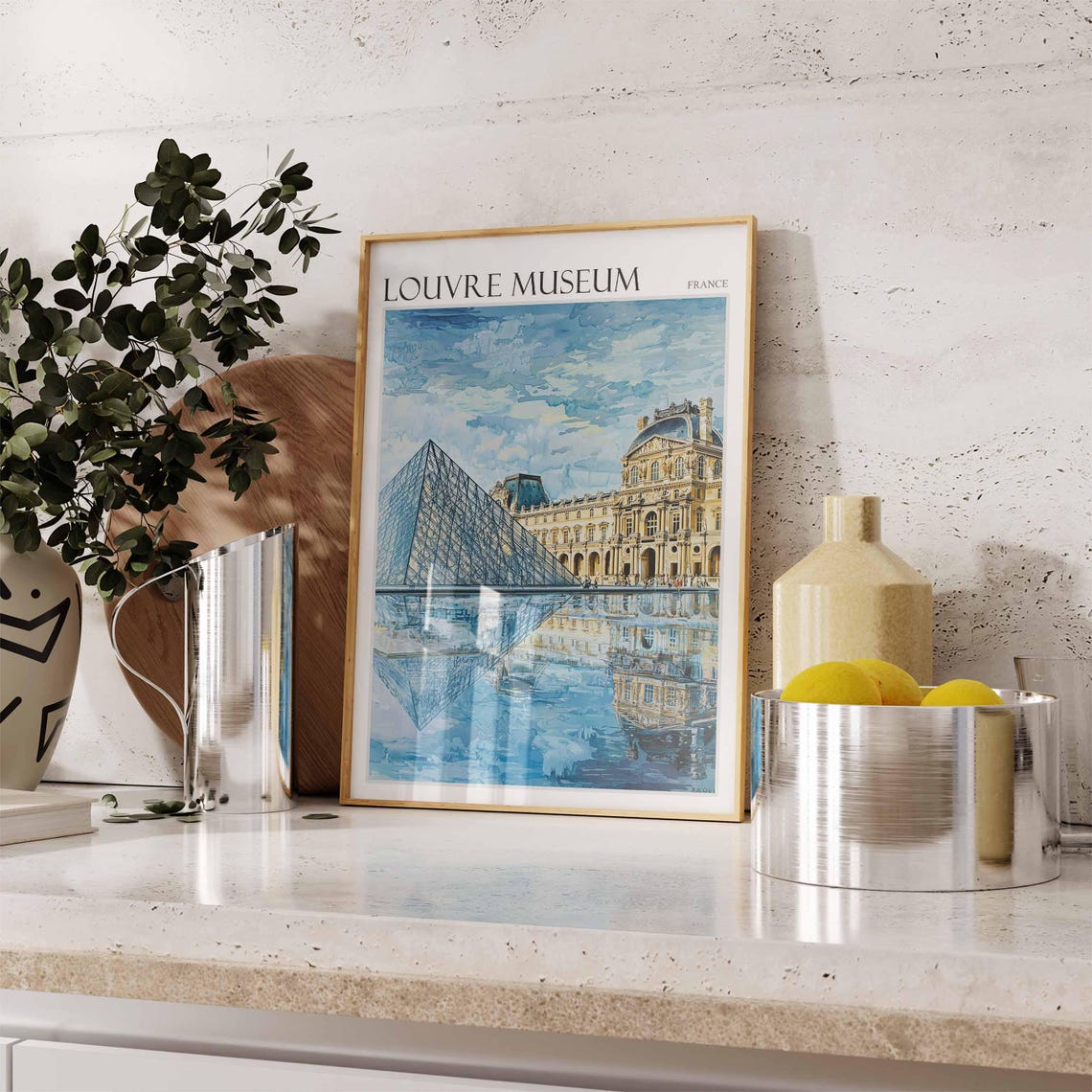 Louvre Museum Poster Louvre Museum Travel Print France Travel Poster Tropical Decor Travel Gift Floral Print Coastal Decor - Image 2