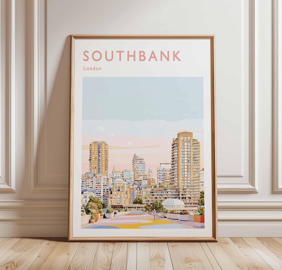 Southbank London Travel Poster Thames River Uk City Art