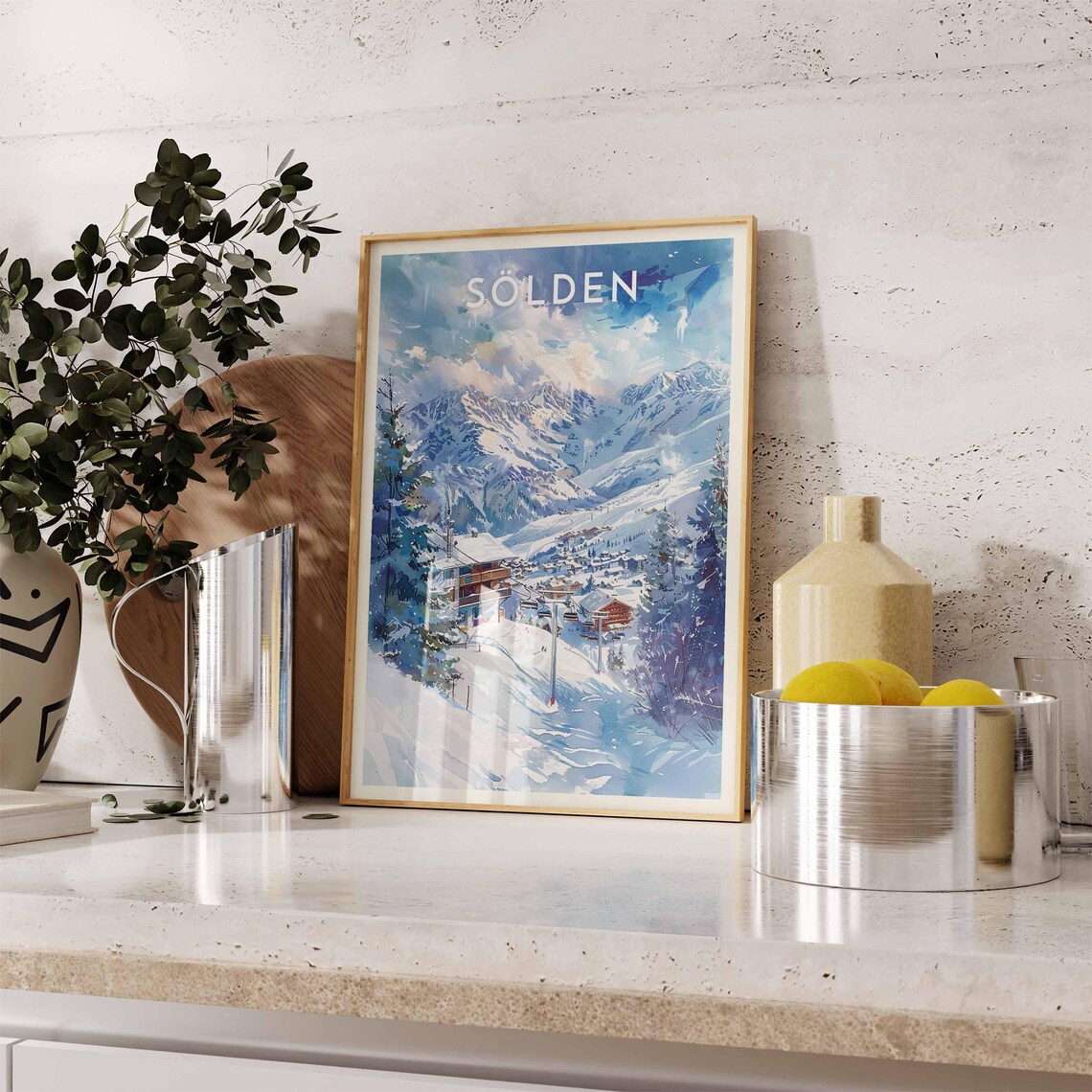 Sölden Austria Watercolor Mountain Hut and Village Alpine Poster - Image 2