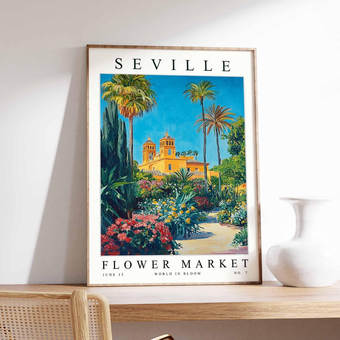 Seville Flower Market Poster Sevilleprint Spanish Floral Wall Art Sevillefloral Decor Botanical Spain Print Europe Travel