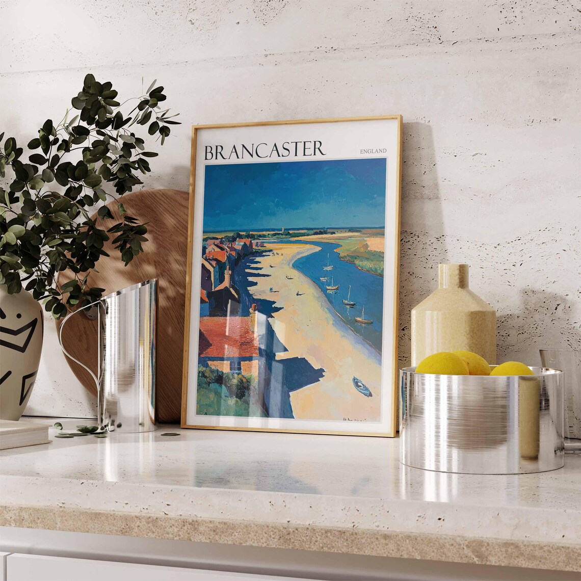 Brancaster England Estuary Sailboats and Village at Golden Hour Poster - Image 2