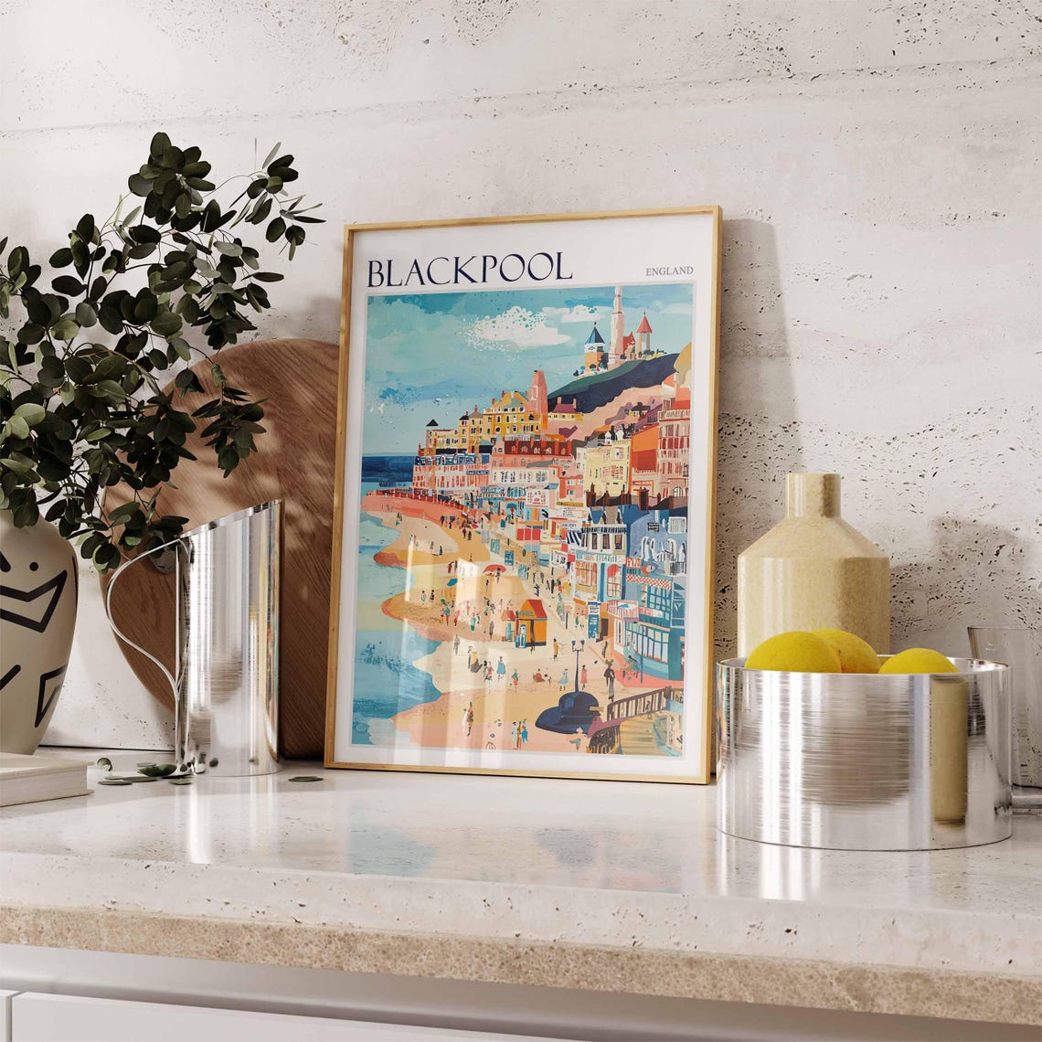 Blackpool Busy Beach Arcade Seafront Crowds Nostalgic Travel Poster - Image 2