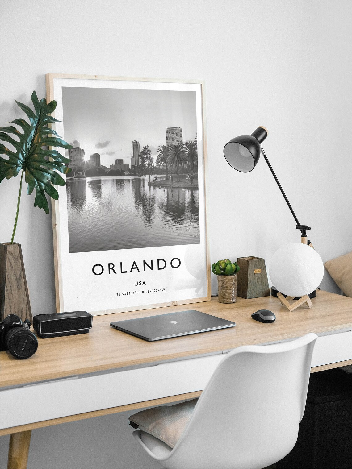 Orlando USA Downtown Skyline Sunset Lake Black White Photo Poster - Image 3