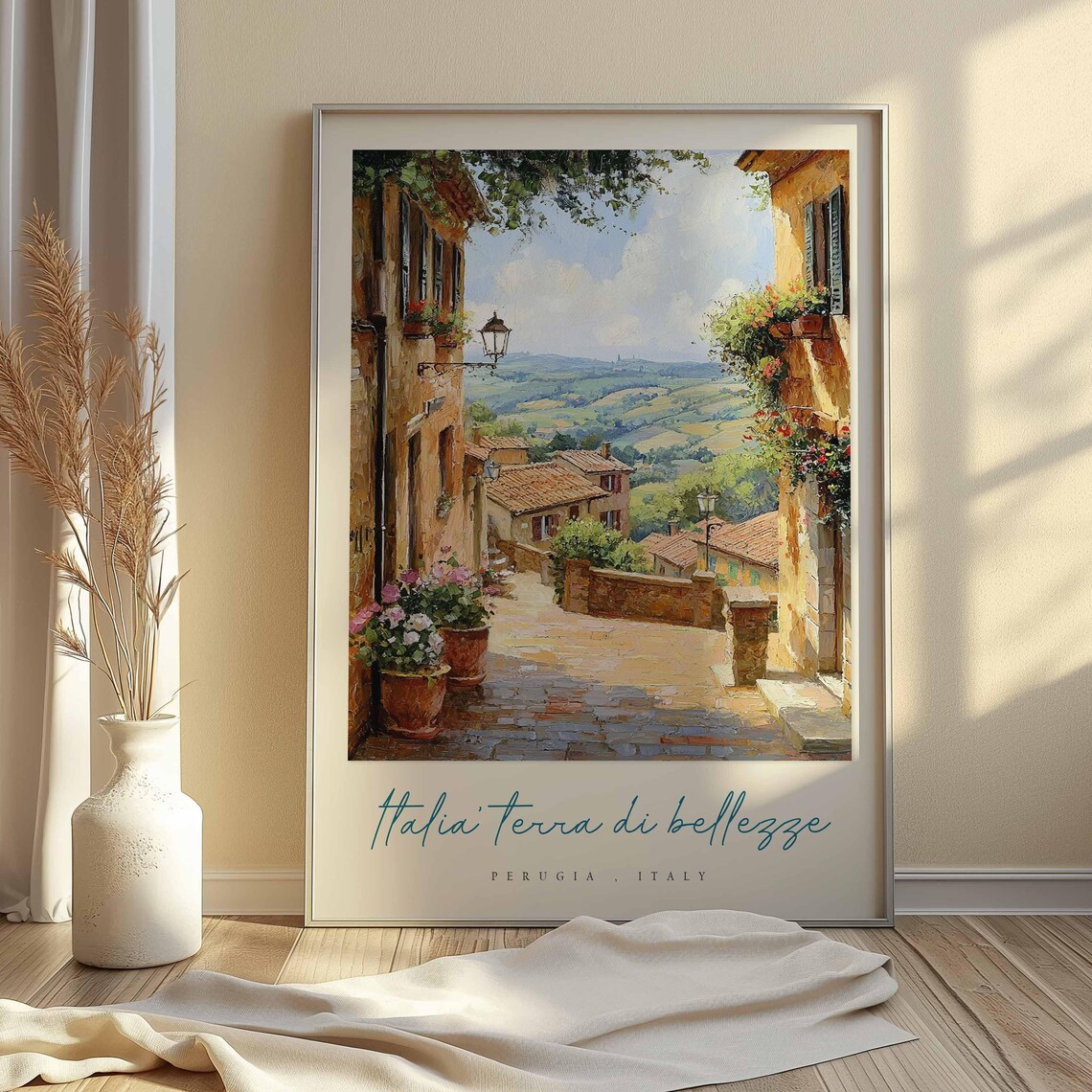 Perugia Italy Flower Filled Alleyway Scene Travel Art Poster - Image 2
