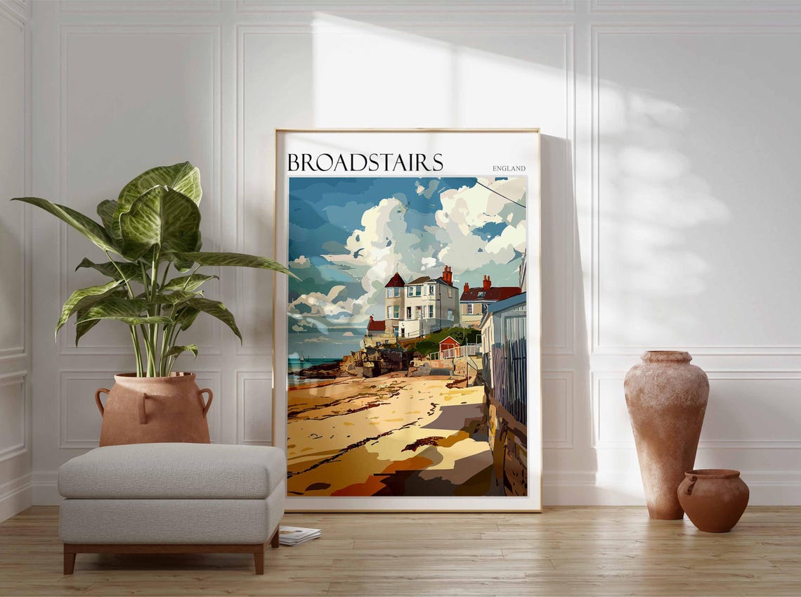 Broadstairs Kent Sunny Beach Under Dramatic Clouds Flat Art Poster - Image 3