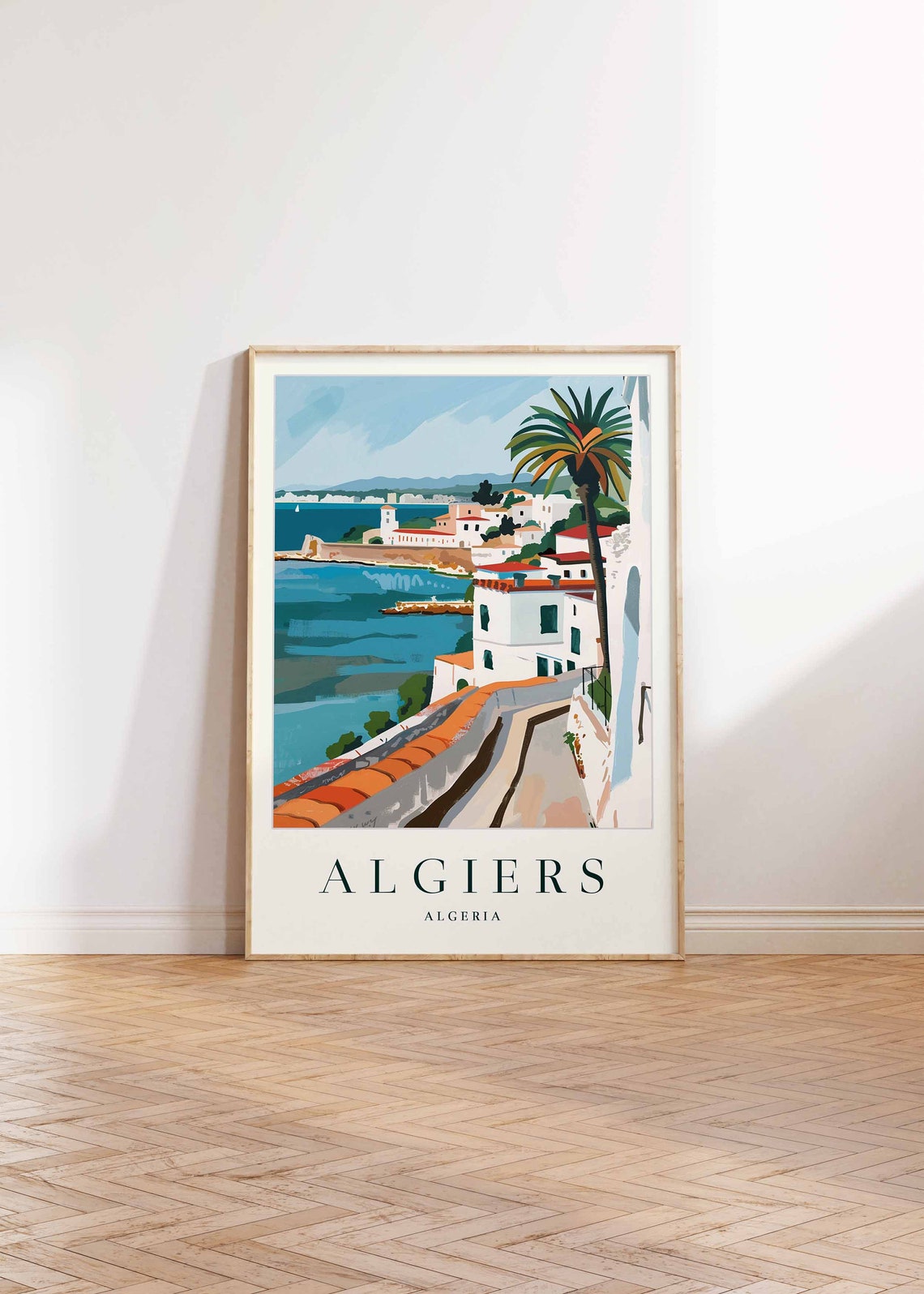 Algiers Algeria Coastal Terrace Palm Tree Bay View Travel Poster - Image 2