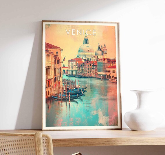 Venice Gondolas Italy Santa Maria della Salute Vintage Sunset Poster