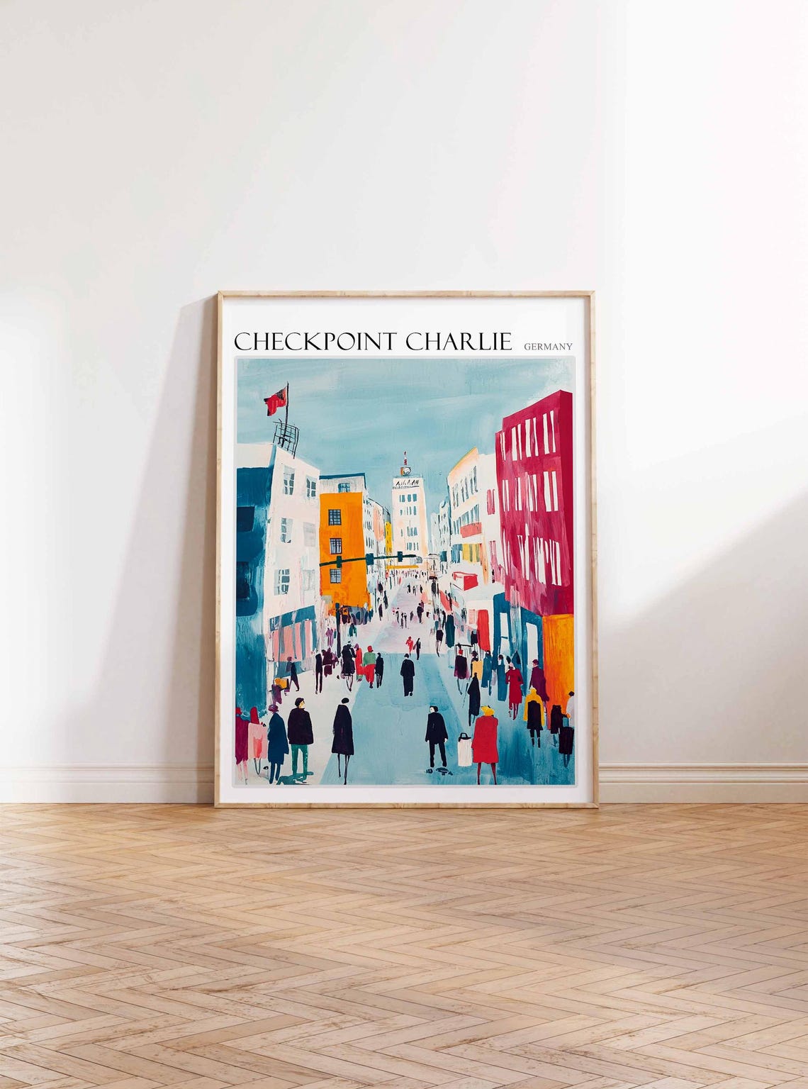 Checkpoint Charlie Berlin Crowded Street and Flags Painting Poster - Image 3