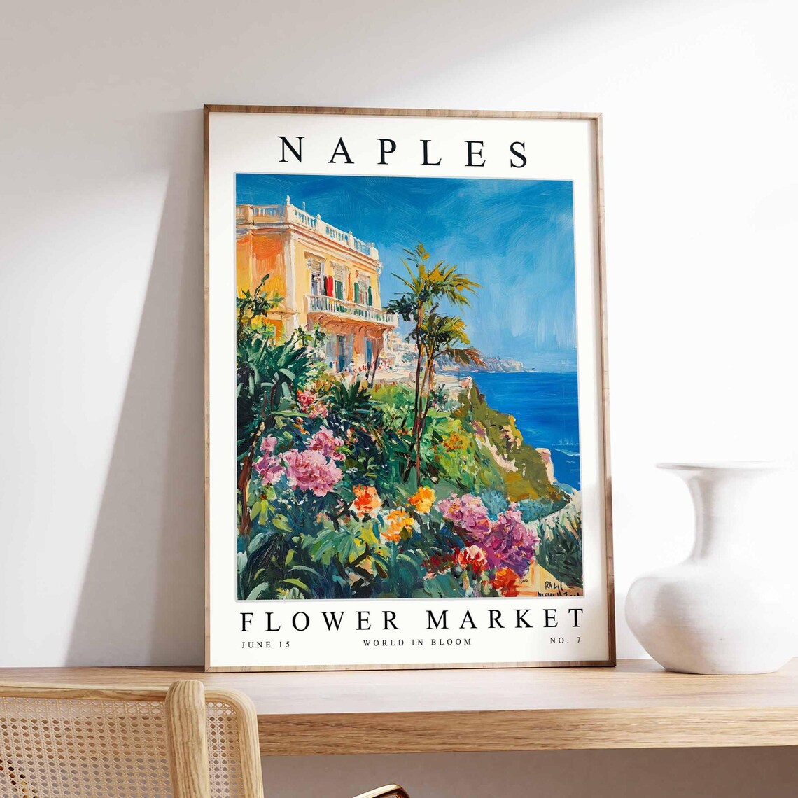 Naples Flower Market Orange Villa Bougainvillea Sea Art Poster