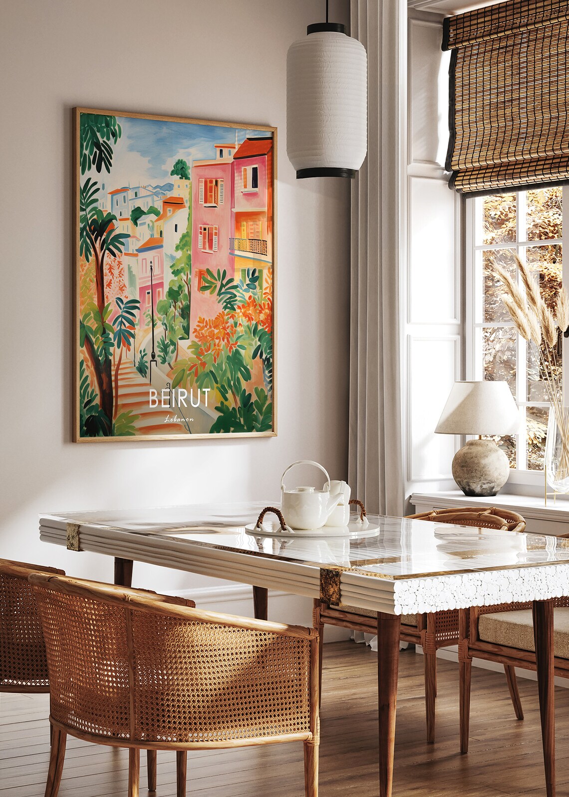 Beirut Lebanon Colorful Pink Street and Garden Steps Art Poster - Image 3