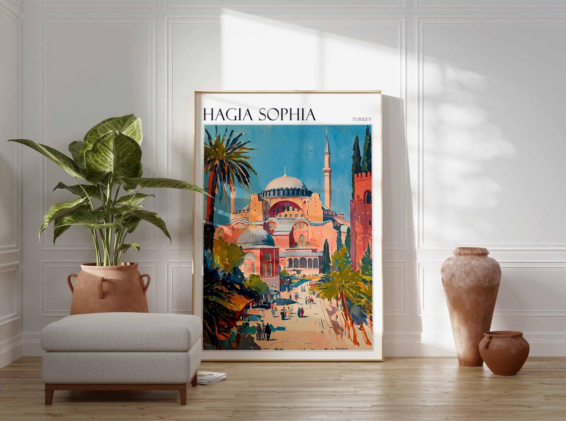Hagia Sophia Sunlit Plaza Palms Historic Turkey Travel Poster - Image 2